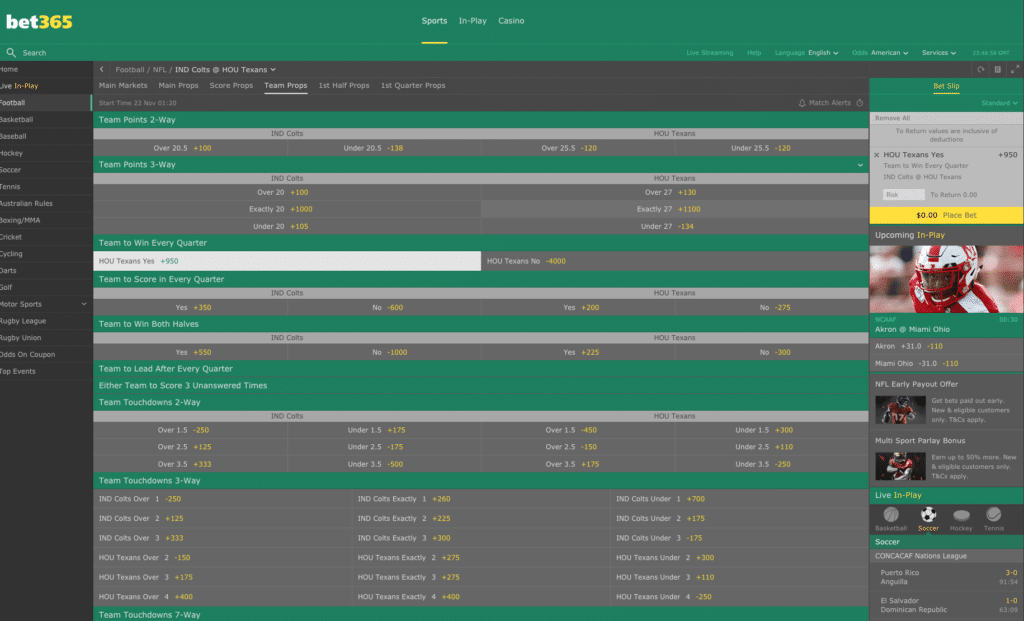 Bet365 betting markets