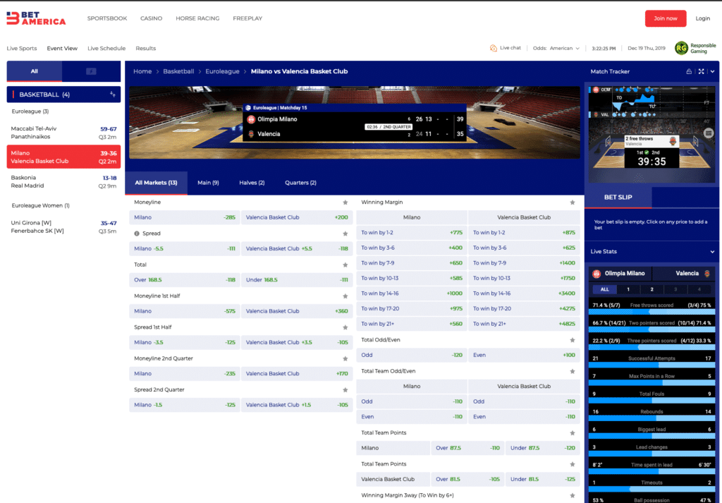 BetAmerica in play betting