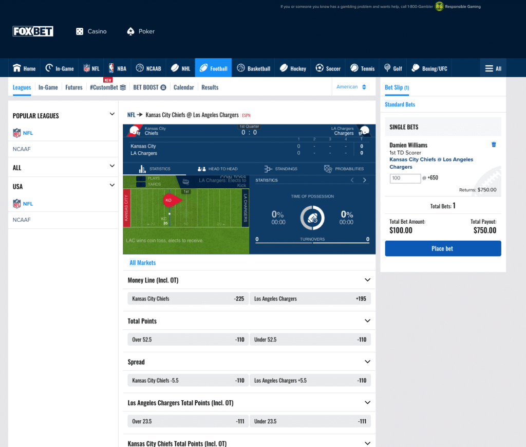 FOX Bet in play betting 1