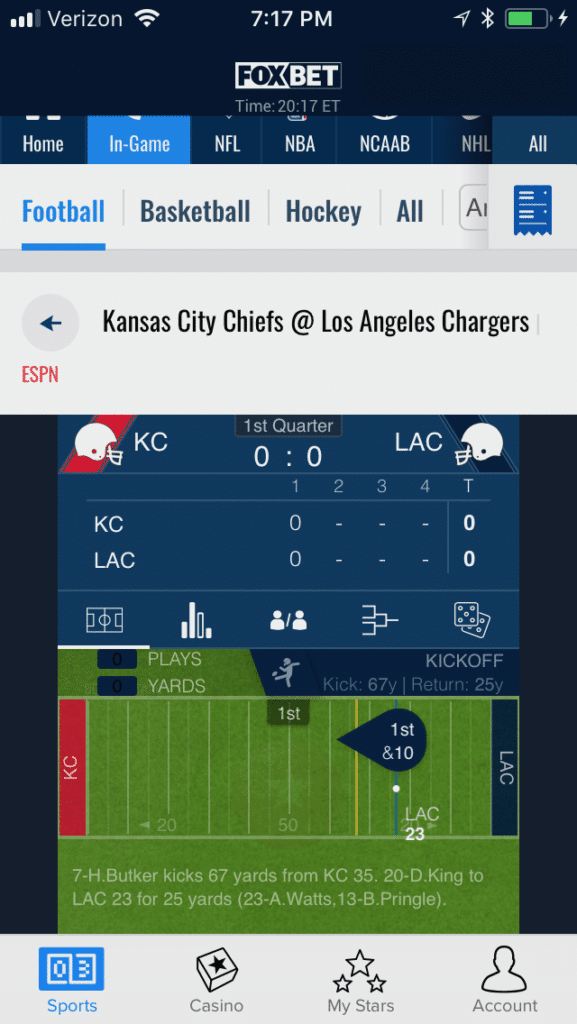 FOX Bet in play betting 2