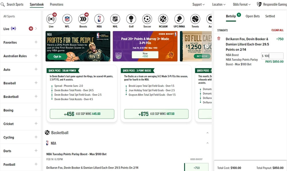 Caesars Sportsbook UI Caesars Sportsbook UI