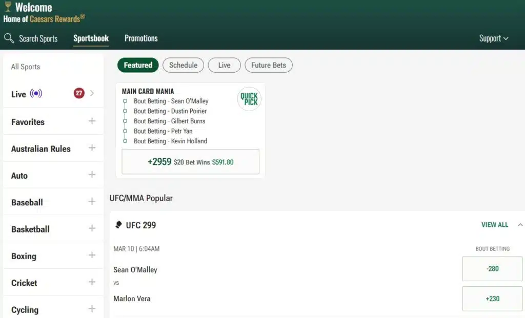 Caesars Sportsbook betting mma Caesars Sportsbook betting mma