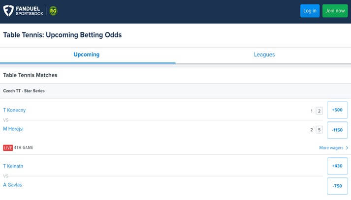 FanDuel Sportsbook table tennis FanDuel Sportsbook table tennis