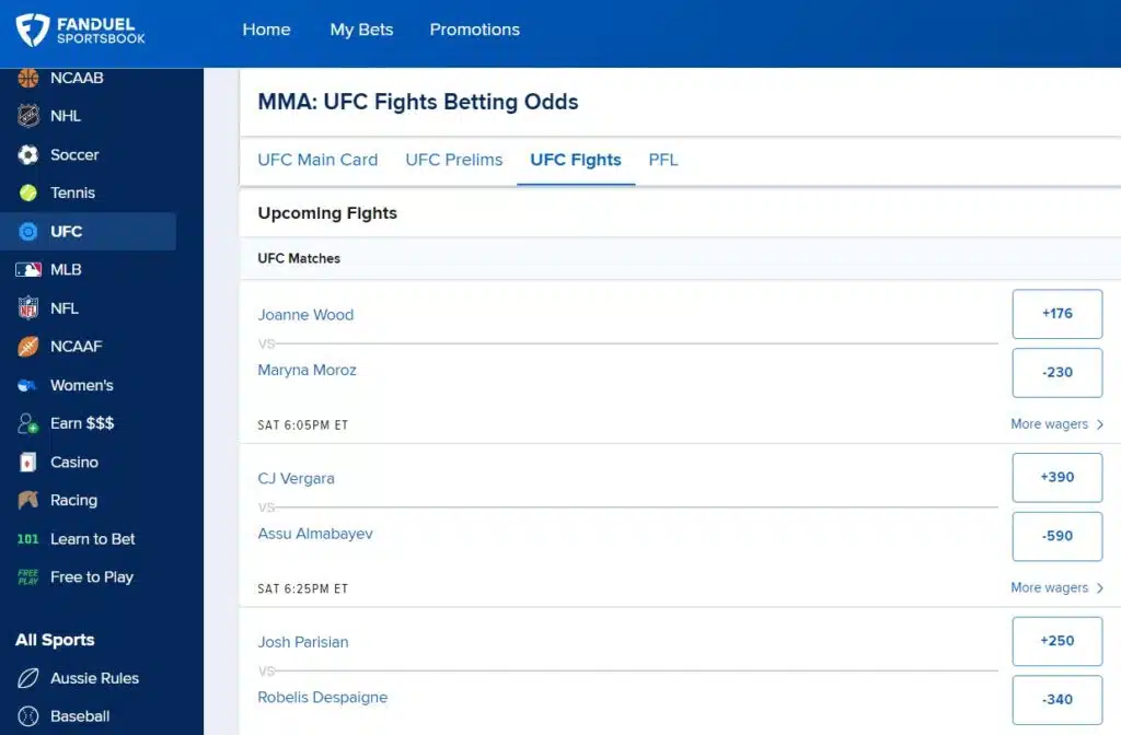 FanDuel mma betting FanDuel mma betting