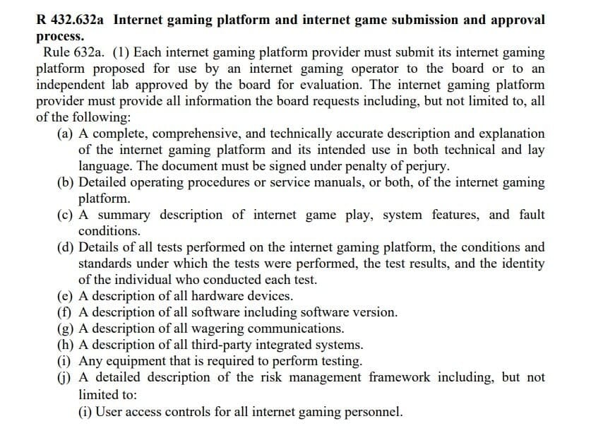 Michigan Internet Gaming rules page Michigan Internet Gaming rules page