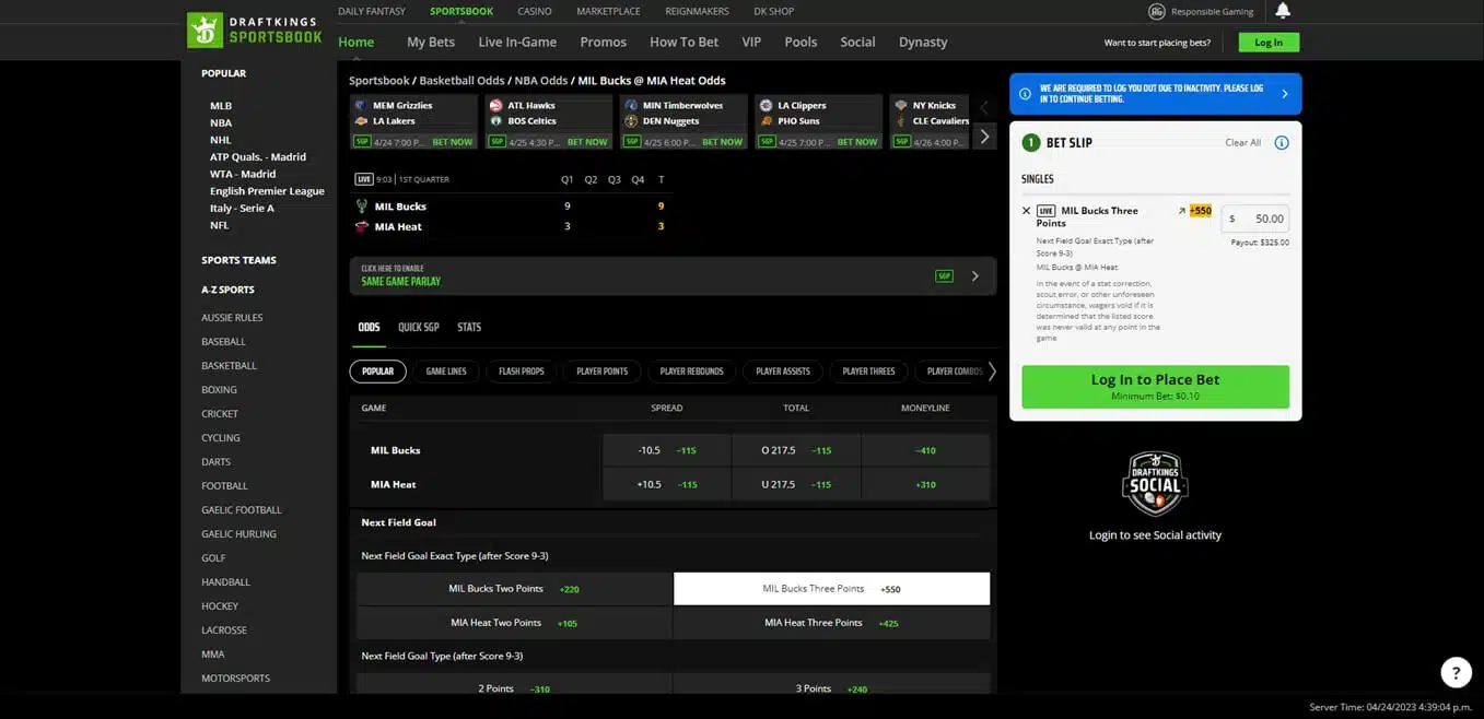draftkings live bet