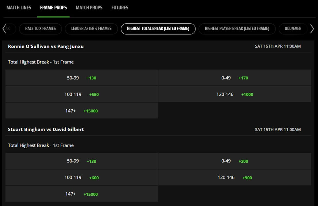 snooker bet types