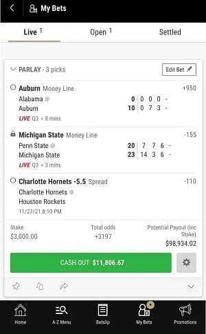 BetMGM cash out