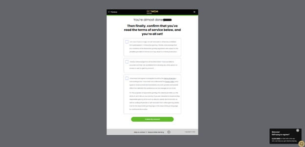 BetMGM sign up info