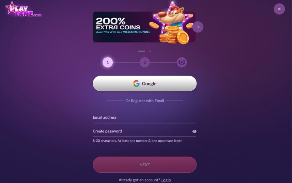 PlayFame registration