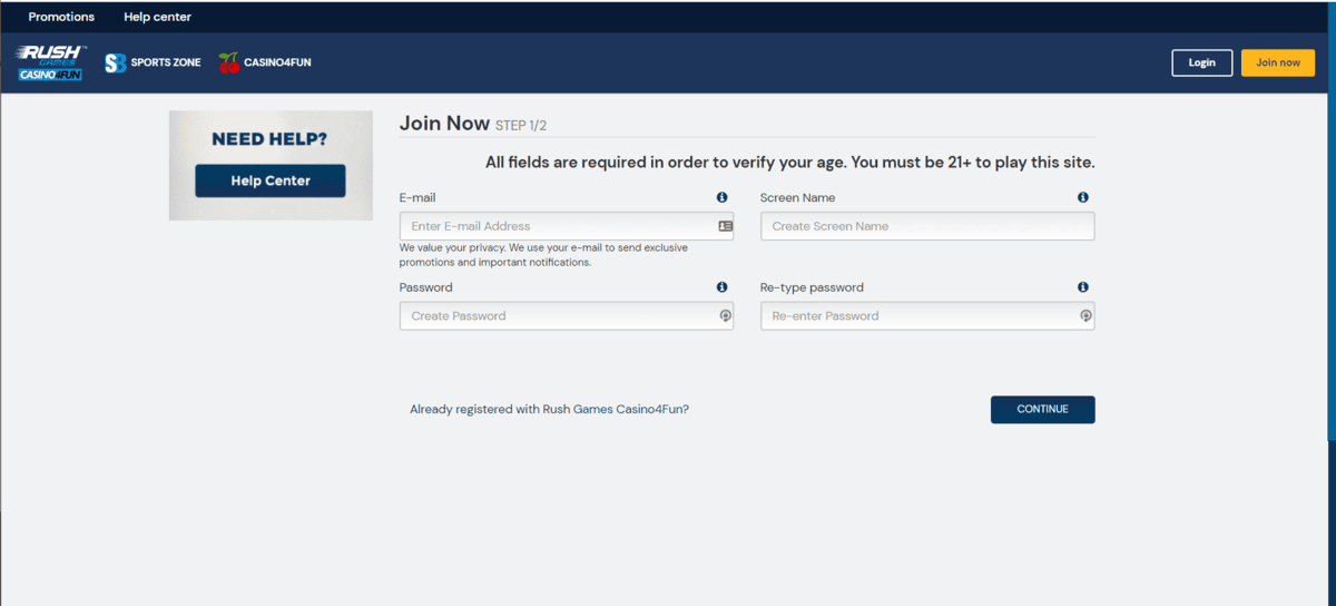 Rush Games Casino Registration Rush Games registration form