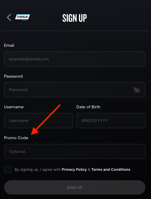 ThriveFantasy promo code field