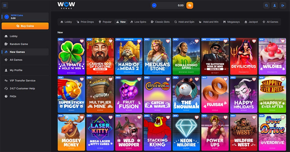 WOW Vegas slots lobby WOW Vegas Casino slots lobby