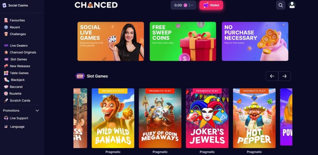 chanced casino homepage Chanced Casino lobby screenshot