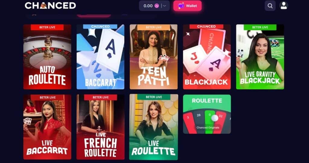 chanced casino live dealer games Chanced Casino live dealer lobby