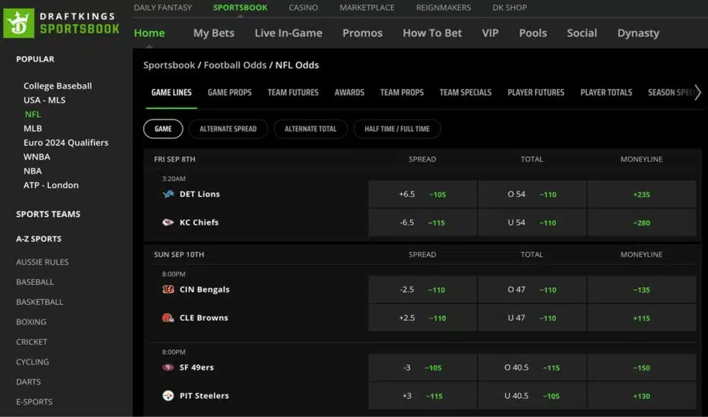 draftkings sportsbook nfl game lines 1 draftkings sportsbook nfl game lines 1