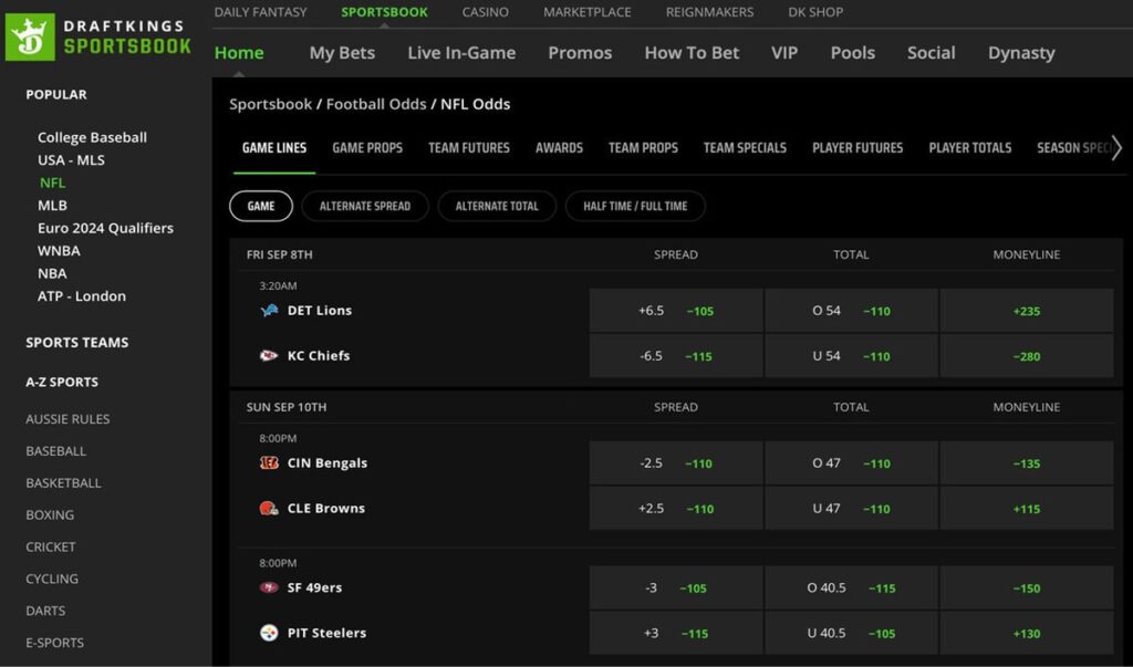 draftkings sportsbook nfl game lines draftkings sportsbook nfl game lines