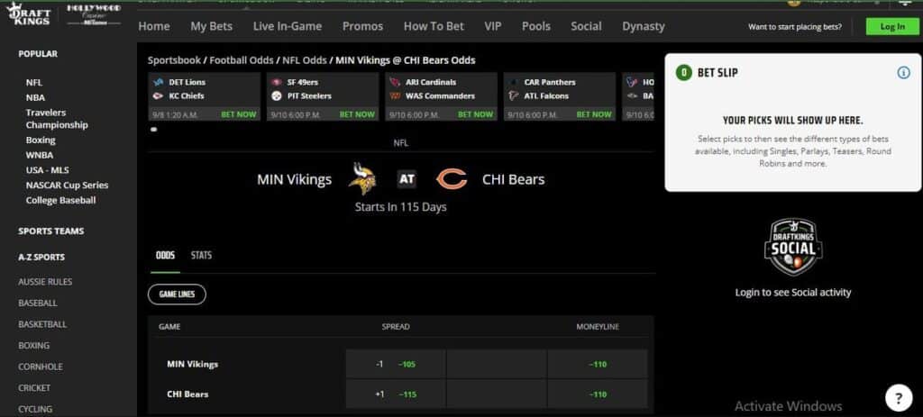 draftkings viking vs bears draftkings viking vs bears