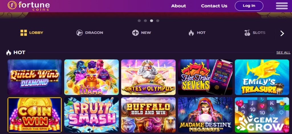 fortune coins games Fortune Coins games lobby screenshot