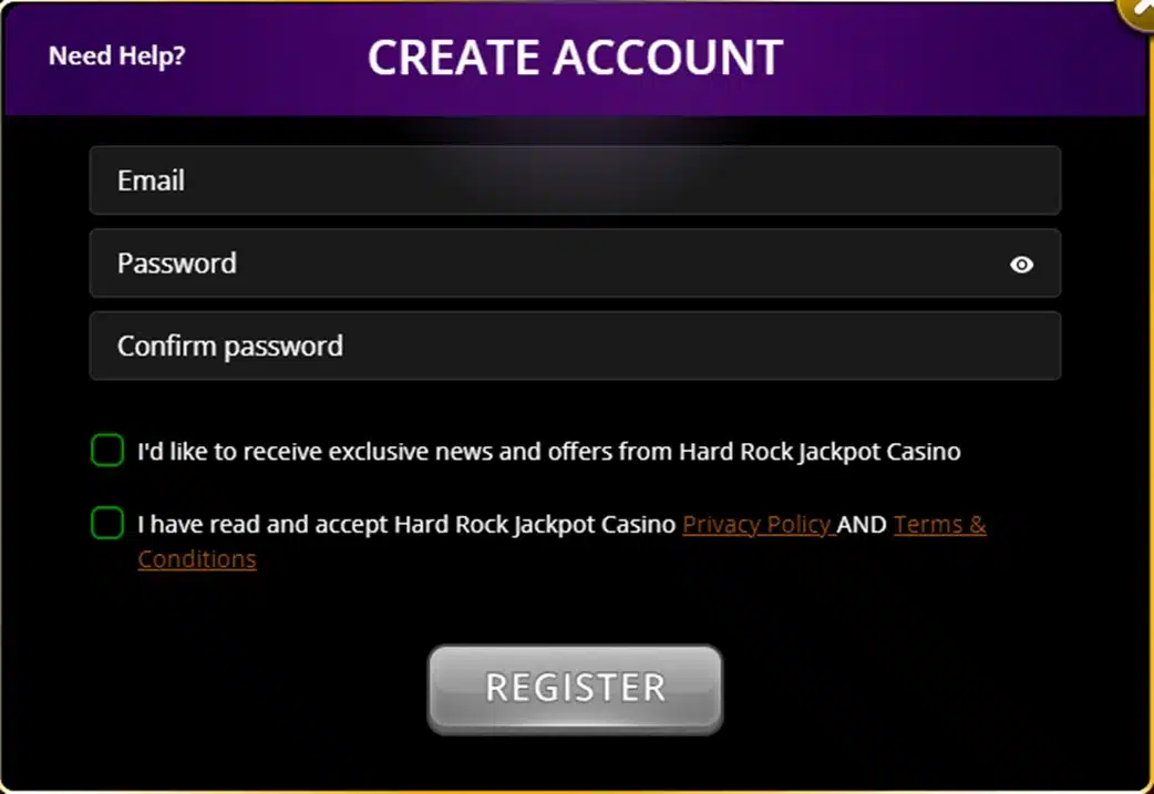 hard rock social casino registration account registration page