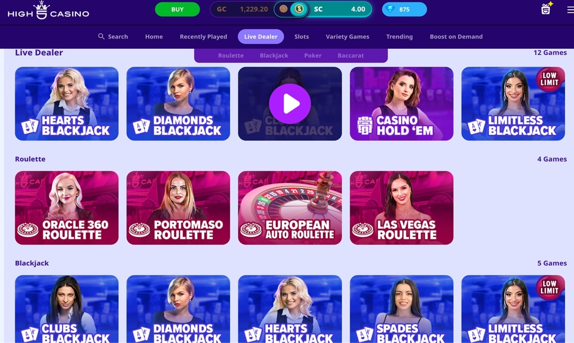 high 5 casino live dealer games Live dealer games lobby