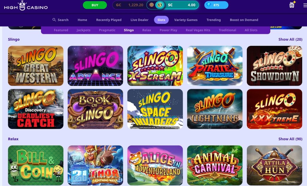 high 5 casino slingo Slingo lobby
