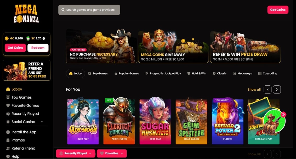 mega bonanza homepage Mega Bonanza screenshot