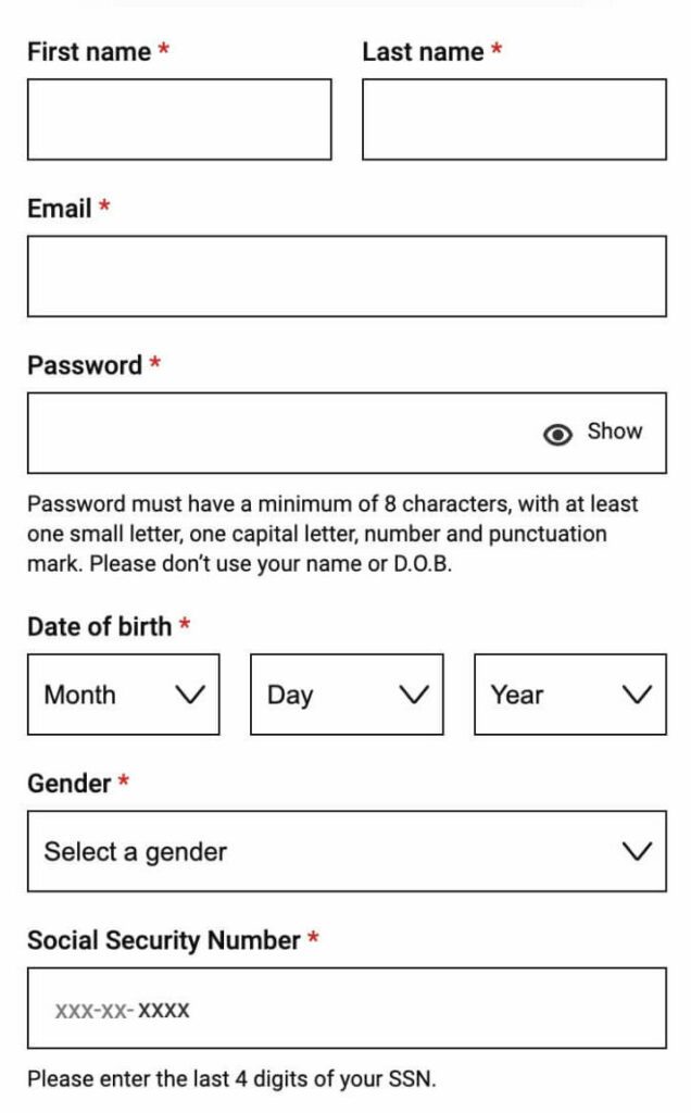 online casino registration form