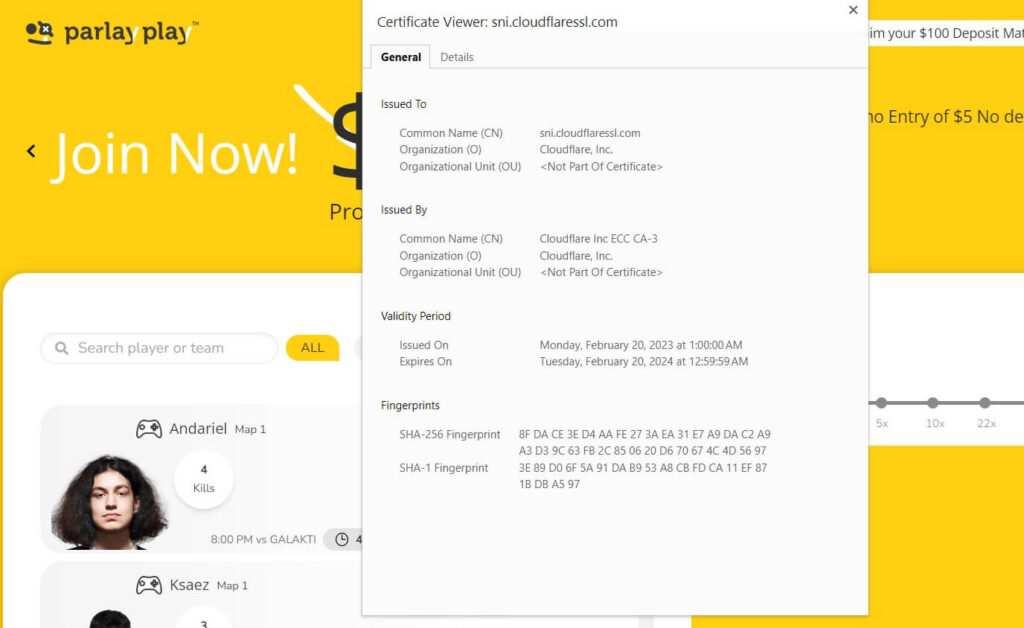 parlayplay security certificate ParlayPlay security certificate