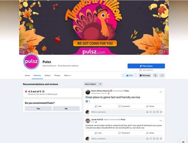 pulsz casino facebook page