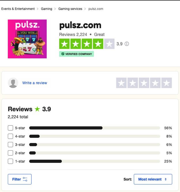 pulsz casino reviews page