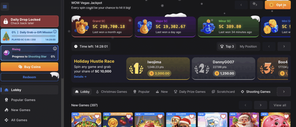 WOW Vegas daily login bonuses