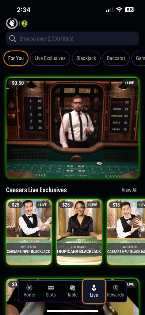 Caesars Palace live dealer games