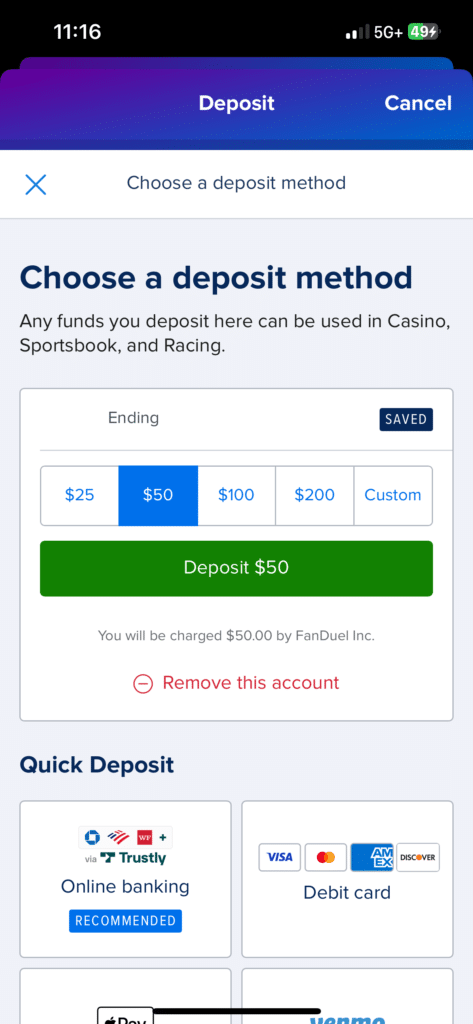 FanDuel Casino deposits