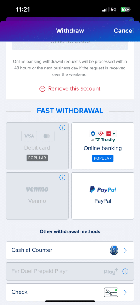 FanDuel Casino withdrawals