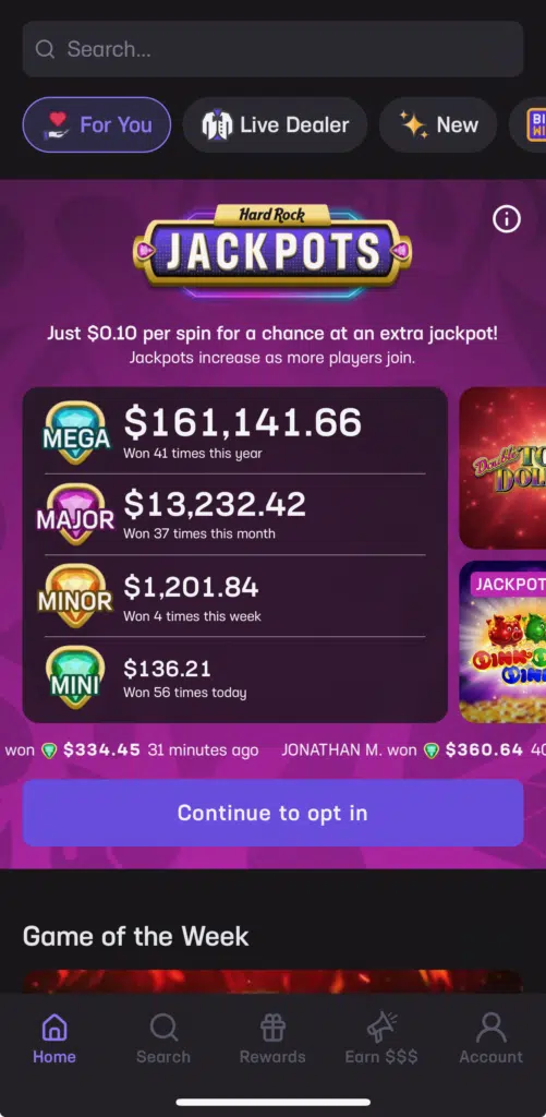 Hard Rock Casino app screenshot