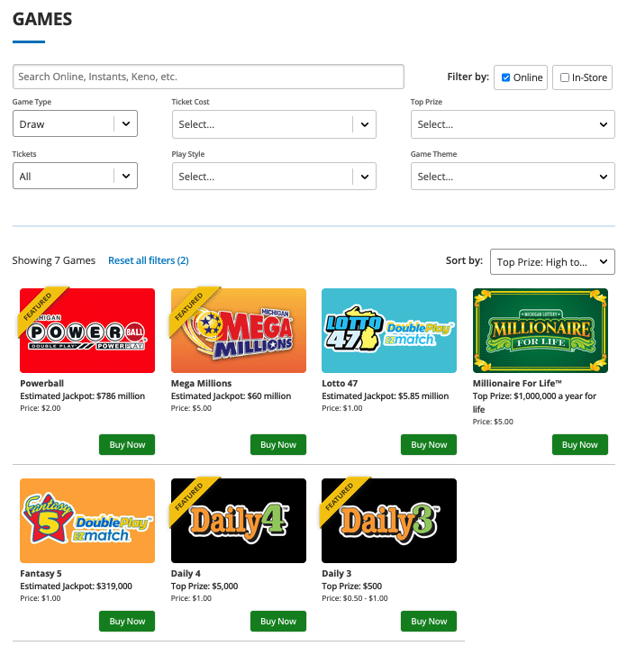 Michigan Online Lottery draw games